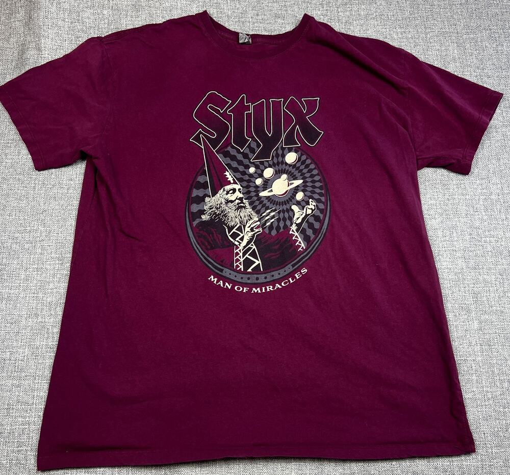 Styx Man of Miracles 2024 Tour T Shirt Mens 2XL Burgundy Double Sided